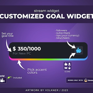 Animated Goal Widget (CUSTOM COLORS) | Twitch | Minimal | Aesthetic | Gradient | Streamer | Sub Goal