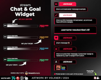 Futuristic Twitch Chat & Goal Widget | Stream Chat Box with Sub Goals | Customizable Colors | OBS | Streamelements