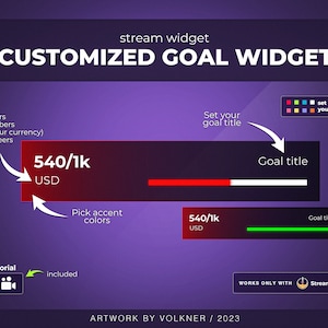 Customized Goal Widget | Twitch Sub Goal | Sub/Follower/Tips/Cheer | Custom Stream Overlay | Donation Widget | streamer | StreamElements