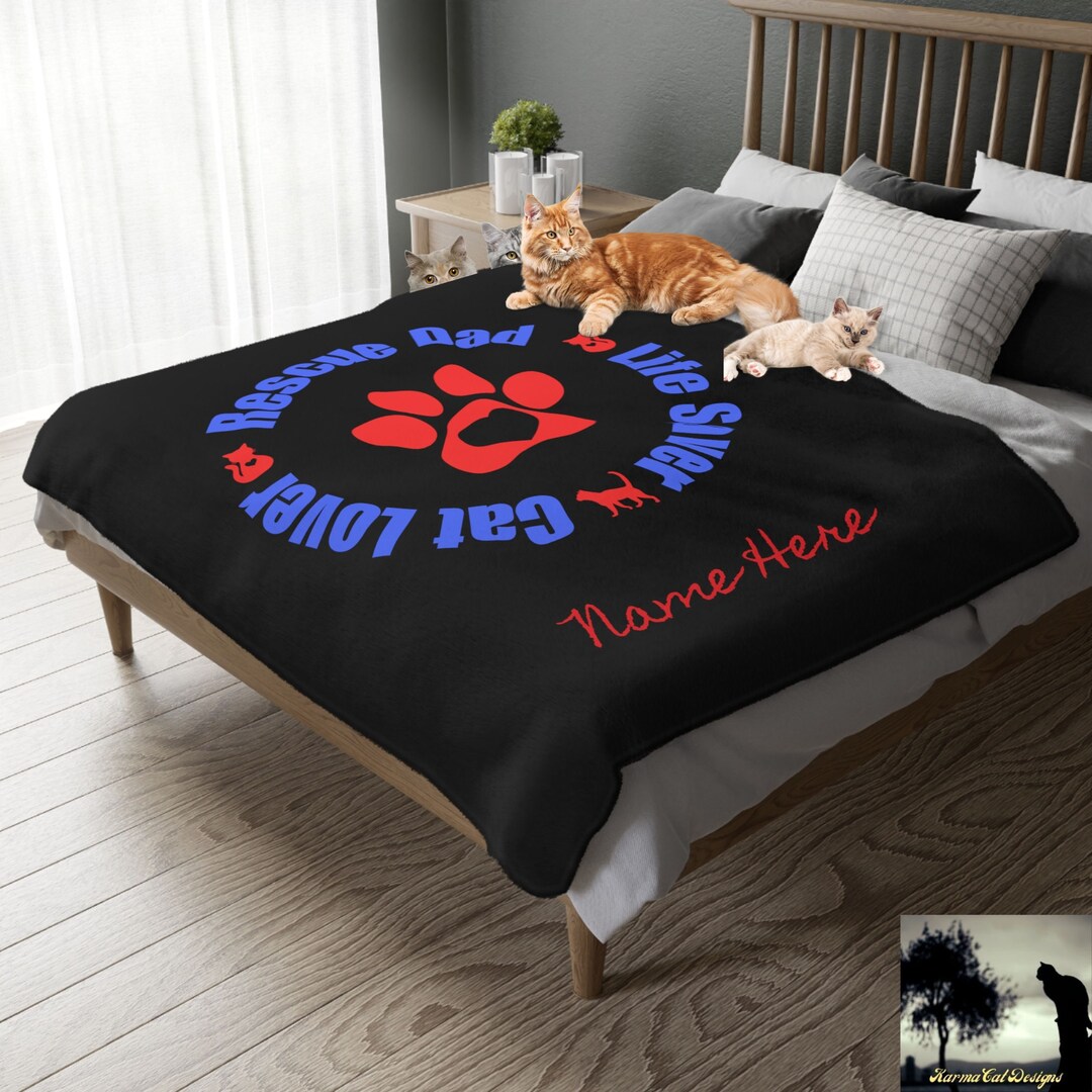 Personalized Cat Throw Blanket rescue Dad, Life Saver, Cat Lover Comfy