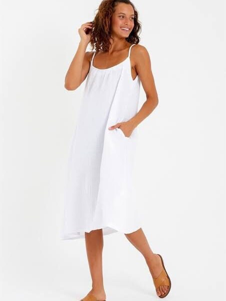 Muslin Cotton Strap Dress White Slip Dress Loose fit Gauze