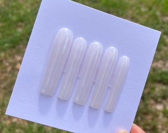 Milk Marie Acrylic Press on Nails | 3XL Square Soft White Press on Nails | Custom Handmade Reusable Press on Nails | Simple White Press ons