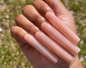 Fully Nude Acrylic Press on Nails | 3XL Square Nude Press on Nails | Handmade Custom Acrylic Luxury Reusable Press on Nails | Nude Nails