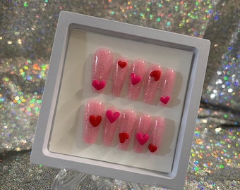 I Got the Hearts for You Pt 4 Acrylic Press on Nails | The Weekly Gallery Peice Exclusive Design | Large Long Coffin Handmad Press on Nails