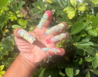 That’s So 90’s Curved Acrylic Press on Nails | 90’s Inspired Deep Curve Press ons | Colorful Y2K Handmade Acrylic 90’s Press on  Nails |