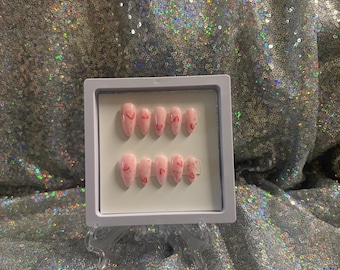 The Pink Drink Acrylic Press on Nails | The Weekly Gallery Strawberry Pink Press on Nails | Small Almond Starbucks Drink Inspired Nails |