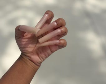 Barely There Pt 2: Cinnamon Sugar Acrylic Press on Nails | 3XL Square Nude on Nude Ombre Nails | Handmade Reusable Luxury Press ons |
