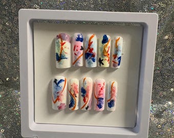 The Art Gel Press on Nails | The Weekly Gallery Medium Long Press on Nails | Abstract Painting Nails | Custom Handmade Art Nails Blue/Green