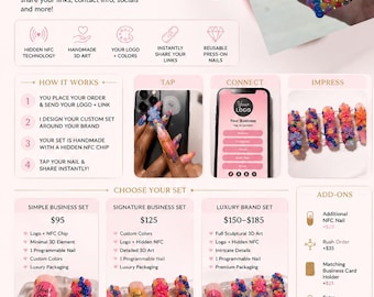 Custom NFC Business Card Press-On Nails | Interactive Business Nails | 3D Logo Nails | Tap to Share Contact Info | Content Creator Nails |