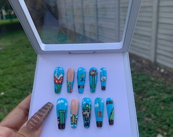 Cartoon Game Nails- Nintendo Themed Press on Nails Cartoon-Press on Nails Mario-Press on Nails Cute- Press on Nails Painted- Mario Press Ons