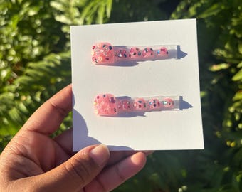 For The Love of Junk Acrylic  Press on Toenails | Pink Junk Charm Toenails | Custom Glow in the Dark Pink Acrylic Press on Toenails |