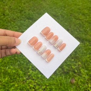 Nicole’s Nuptials Acrylic Press on Set- White Ombré Nails- Nude/White Ombre Nails- Medium Square White/Gold Press on Nails- White Press ons