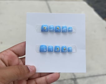 When Night Falls Kids Custom Press on Nails | Small Square/Squoval Press on Nails For Kids | Handpainted Cloud/Color Changing Nails