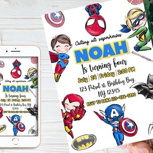 Superheroes Birthday Invitation Boy Editable Template Instant