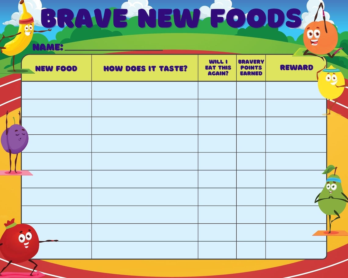 Printable REWARDS FOOD CHART Kids Reward Chart and New Food Tracker