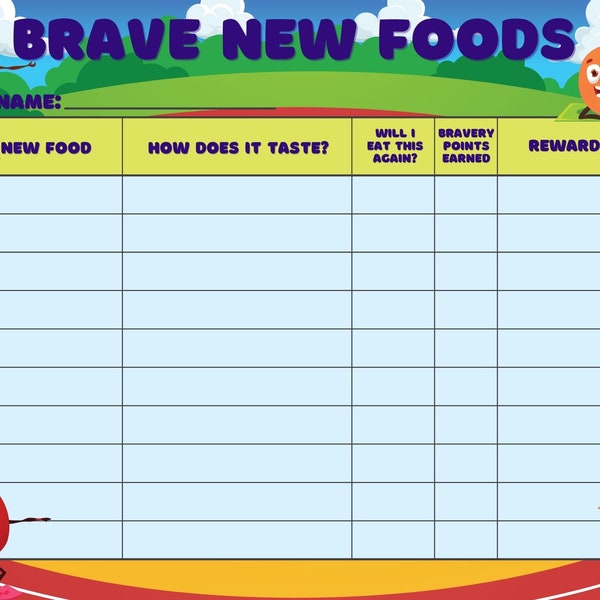 Printable REWARDS FOOD CHART Kids Reward Chart and New Food Tracker Encouraging Fussy and Picky Eaters to Try New Foods and Get Rewarded