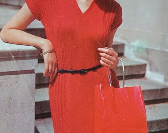 Red dress vintage knitting pattern PDF by email