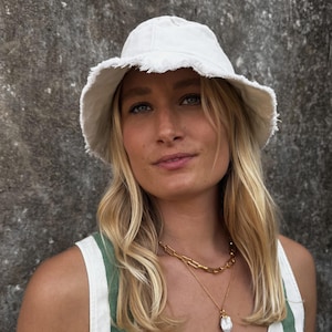 Cream Upcycled Denim Bucket Hat – Handmade, Sustainable & Eco-Friendly Accessory for Women’s Casual Summer Style