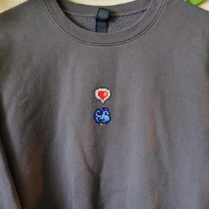 Hand-Stitched Stardew Valley Happy Chicken Sweatshirt, Gray Cross-Stitch Cozy Gaming Sweatshirt