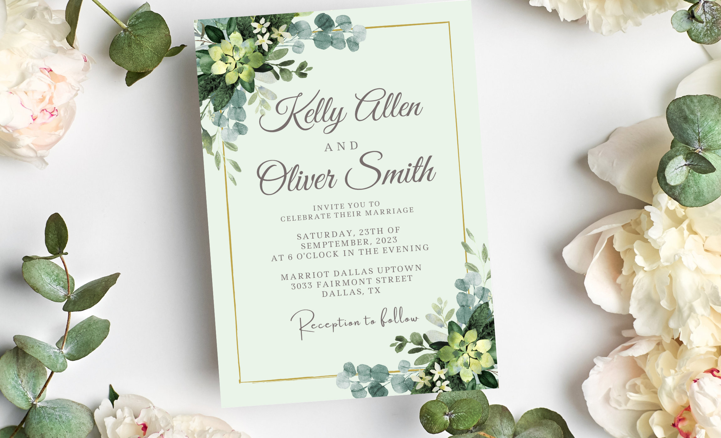 Mint Green Wedding Invitation Template Canva Template Etsy
