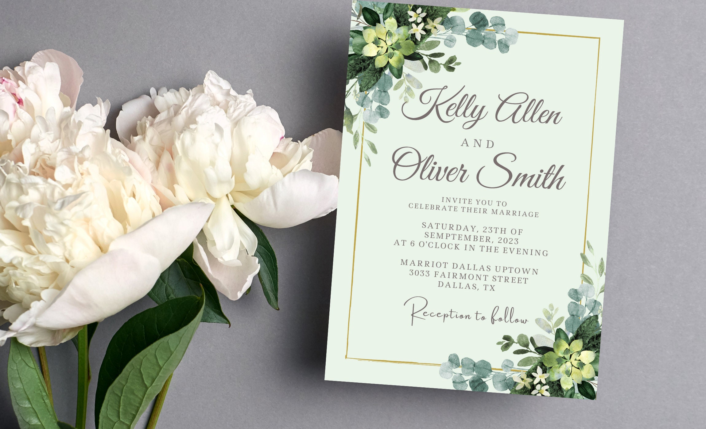 Mint Green Wedding Invitation Template Canva Template - Etsy