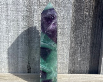 11.5cm 250g Natural Fluorite Quartz Crystal Obelisk Wand Point Healing