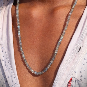 High Flash Blue Labradorite Beaded Necklace: Sterling Silver Gemstone Jewelry