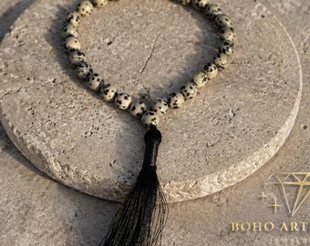 Natural Jasper Mala Necklace 108 Beads | Handmade Gemstone Meditation Prayer Mala | Grounding Yoga Necklace | Boho Spiritual Jewelry Gift