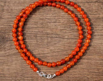 Handmade AAA Carnelian Beaded Necklace: Round Quartz Gemstone