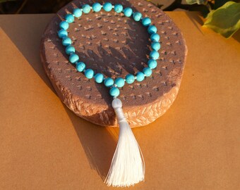 Turquoise Wrist Mala Bracelet | Natural Turquoise Gemstone Meditation Bracelet | Yoga Prayer Beads Bracelet | Boho Spiritual Jewelry |