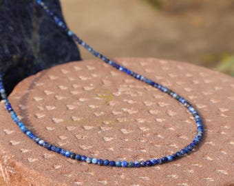 14k GOLD Lapis Lazuli Necklace | Gold and Lapis Lazuli | Beaded Lapis Choker Necklace Beaded | Lapis Lazuli Jewelry .