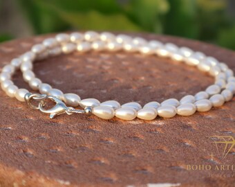 Dainty Choker Pearl Necklace - Tiny Pearls Necklace Small Pearls 4x6mm Seed Layering Necklace Thin Pearl Choker Elegant - Gift For Her
