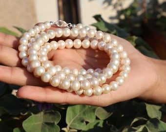 Extra Long White Freshwater Pearl Opera Necklace 60, 40, and 30 Inch Endless Hand-Knotted Statement Jewelry 8mm