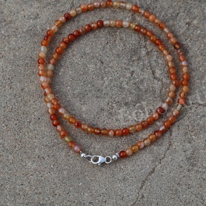 AAA+ Grade Natural Carnelian Beaded Minimalist Choker,Tiny 3mm 4mm Beads Dainty Gemstone Necklace, Waterproof Crystal Choker, Healing Choker