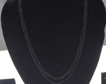 Black Spinel Beaded Statement Necklace | Genuine Gemstone Layering Jewelry | Elegant 3 Strand Sparkle Necklace | Anniversary Gift for Wife