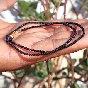 Black Spinel Beaded Necklace - 3mm Natural Gemstone Choker - Sterling Silver Healing Crystal Jewelry,Delicate Layering Necklace Gift for Him