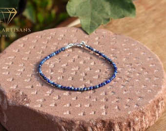 Natural Lapis Lazuli Dainty Bracelet | Stone of Wisdom and Truth | Healing Crystal Chakra Bracelet for Women and Men .