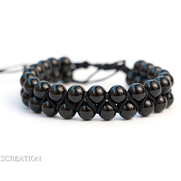 Bracelet Shamballa onyx noir Bracelet Shamballa pour homme Bracelet de perles Bijoux énergétiques Bracelets de protection Bracelet de perles en macramé pour homme