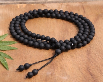 Knotted Matte Black Onyx Mala Necklace 108 Beads | Handcrafted Japa Mala | Buddhist Prayer Bead Necklace | Meditation Mala Gift