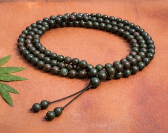Bloodstone Hand Knotted Mala Necklace 108 Beads With Guru Bead | Natural Bloodstone Prayer Mala | Healing Crystal Meditation Mala