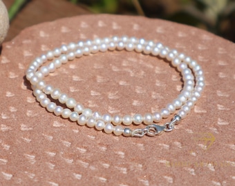 Mens Freshwater Pearl Necklace Chain 4mm, Mens Necklace Chain, Mens Pearl Chain Necklace, Pearl Chain Men Mens Jewellry .