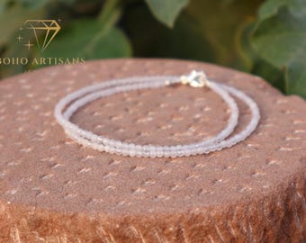 Rose Quartz Choker Necklace | Pink Crystal Beaded Necklace | Dainty Gemstone | Birthstone Jewelry | Gift For Her