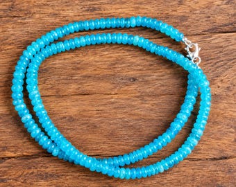 Ethiopian Blue Fire Opal Necklace | Natural Opal Rondelle Beads | Blue Flash Gemstone Jewelry | Boho Crystal Necklace | October Birthstone