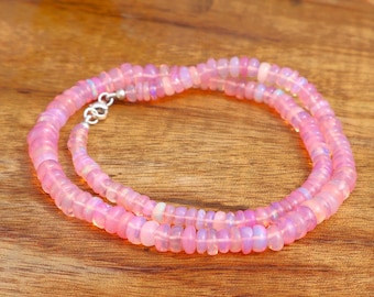 Natural Pink Fire Ethiopian Opal Necklace | Beaded Opal Necklace | 925 Sterling Silver Fire Opal Necklace | Dainty Necklace | Gift for Her .