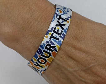 Festival Party Wristband , Custom Ethnic Fabric Wristband with Security Snap , Festival Bracelet