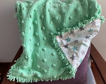 Hand Knit Baby Blanket - Soft Green Nursery Afghan, Baby Shower Gift