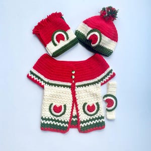 Baby Sweater Set, Hand Knitted Baby Cardigan, Scarf, Hat & Headband Set, Crochet Baby Cardigan Set for 12-18 months