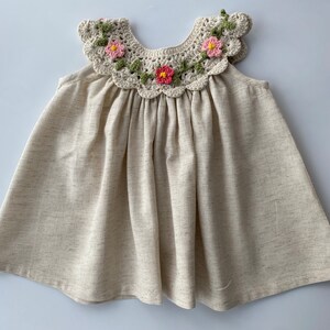 Handmade Beige Crochet Flower Baby Dress: Summer Cotton Outfit