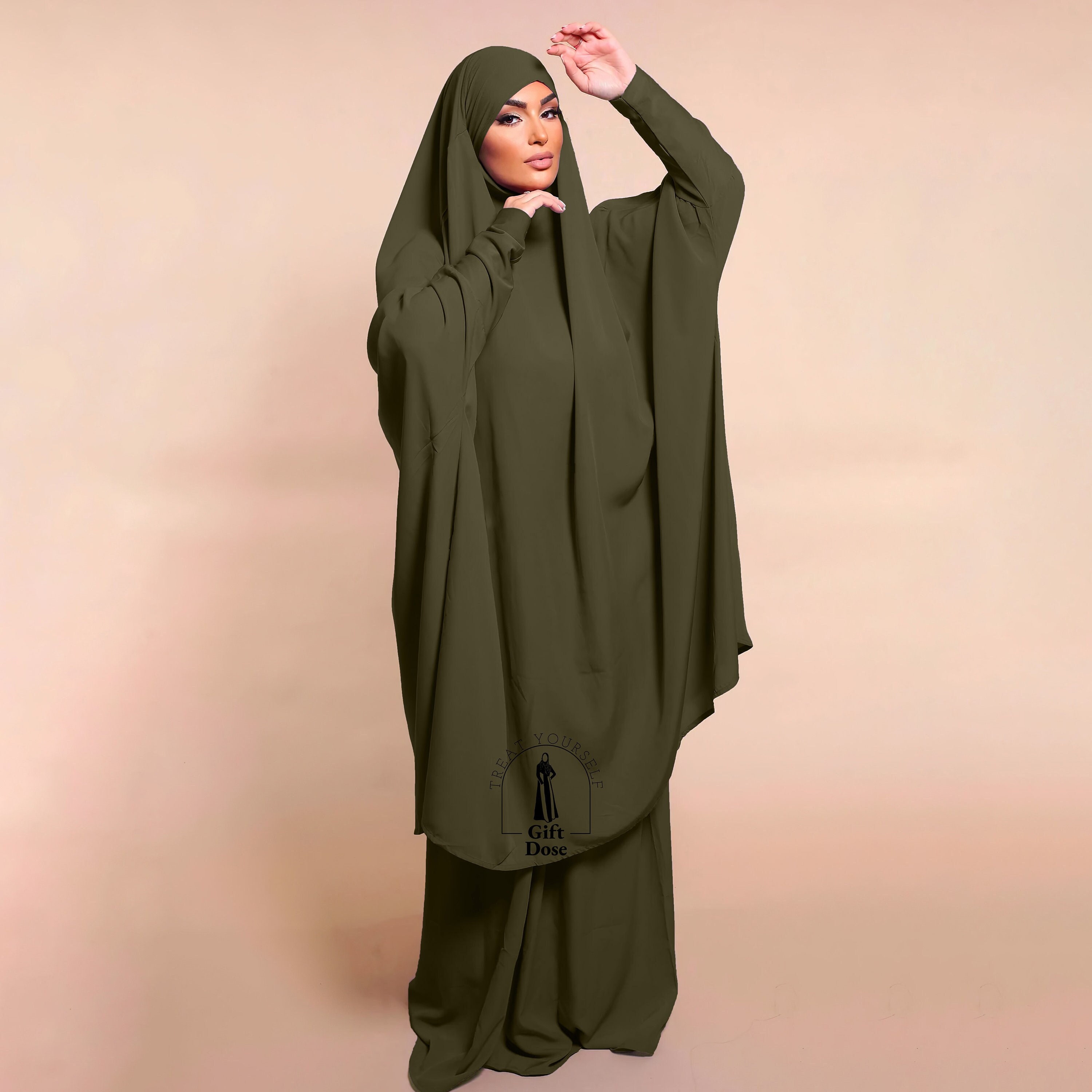 Luxury Two Piece Jilbab With Maxi Skirt Khimar Tie Back