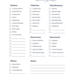 Travel Planning List Printable, Trip Itinerary Planner, Packing Checklist, Vacation Organizer, Travel Prep Guide, Digital Download